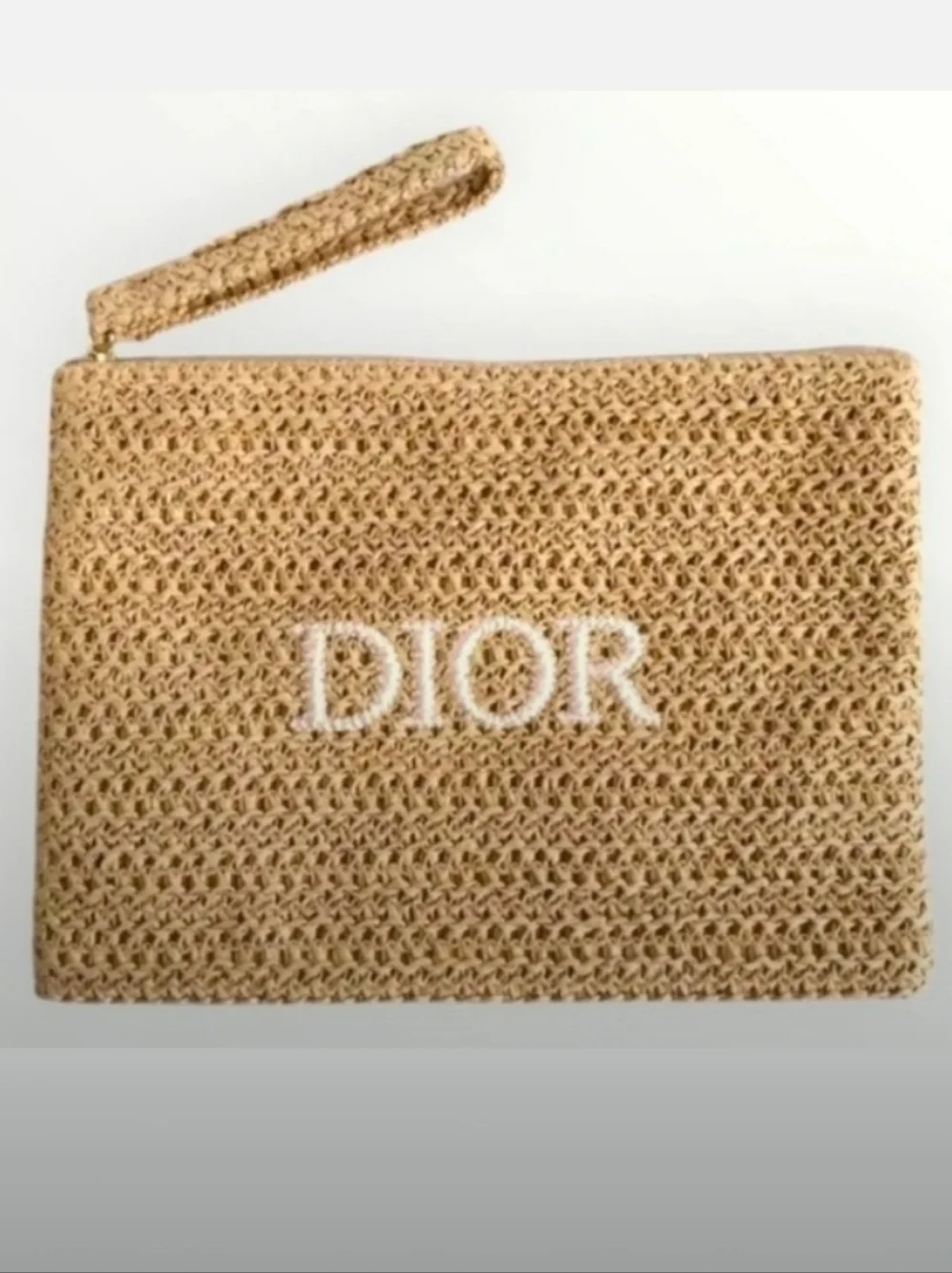 Dior-Logo Raffia Woven Zip Pouch 🤎 - Picture 2 of 6